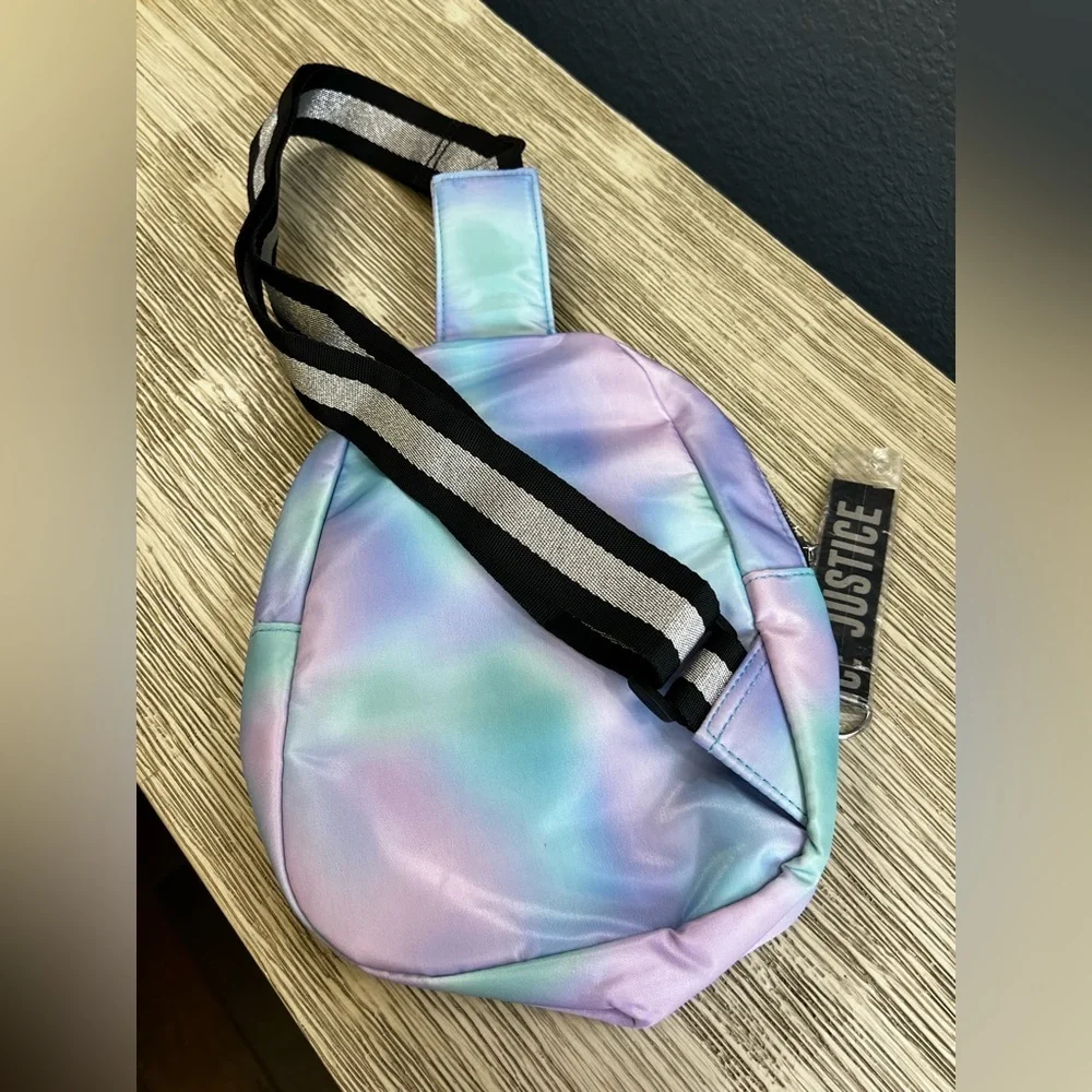 🆕 Justice Tie Dye Mini Sling Backpack with Black Accents